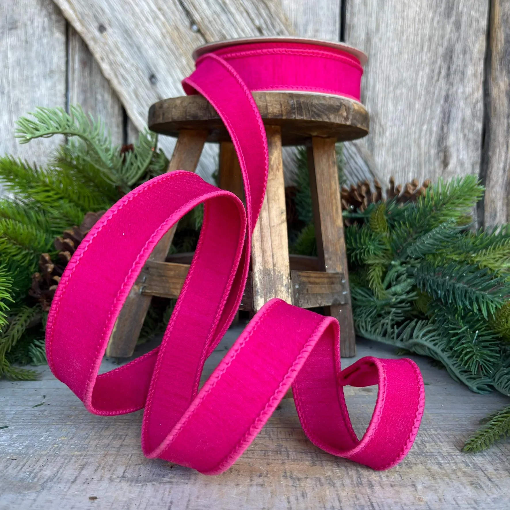 1” Hot Pink Dupion Ribbon, Farrisilk ribbon