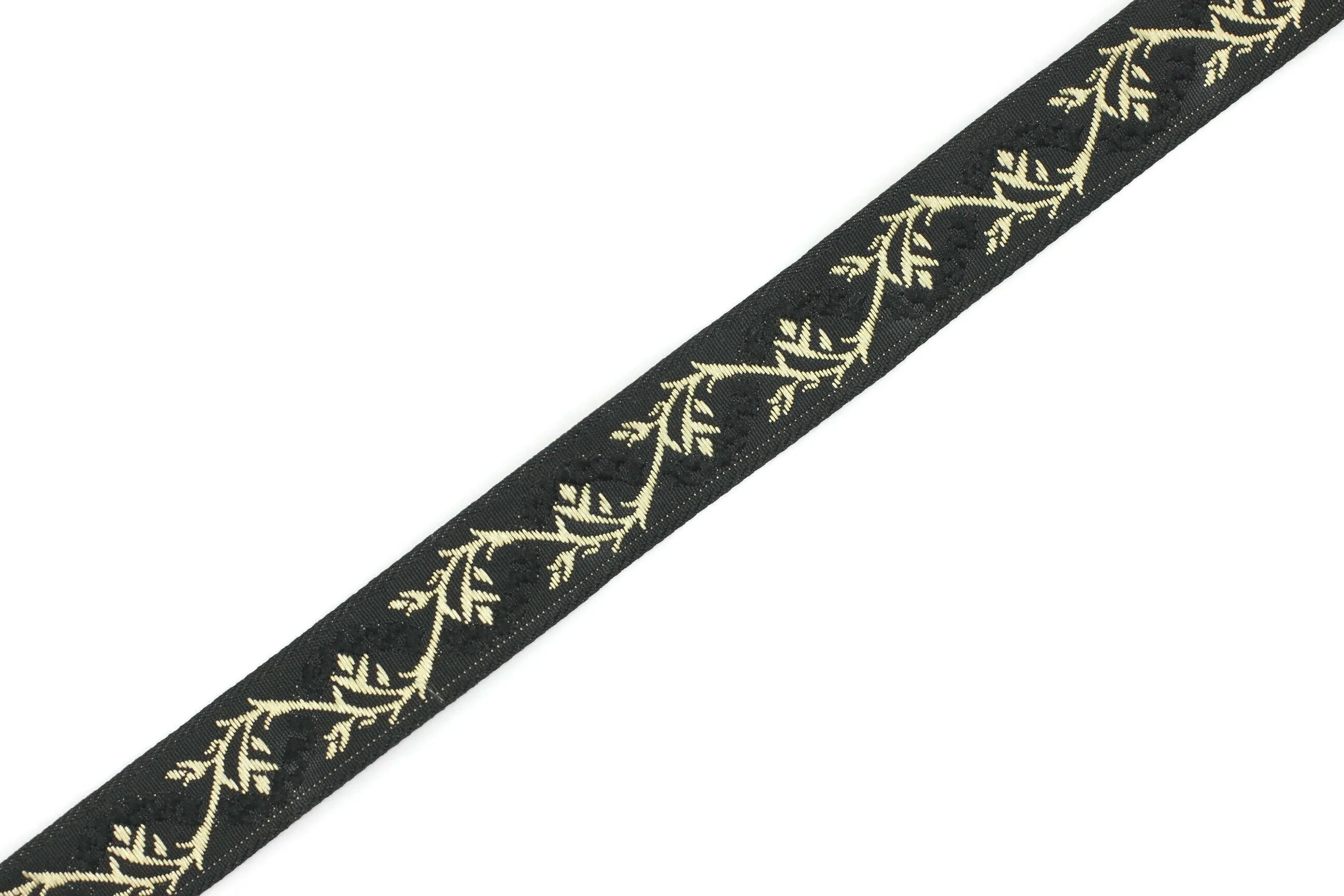 16 mm Black&Gold Tulips embroidered jacquard Ribbons (0.62 inches), Jacquard trim, craft supplies, collar supply, sewing trim, 16094