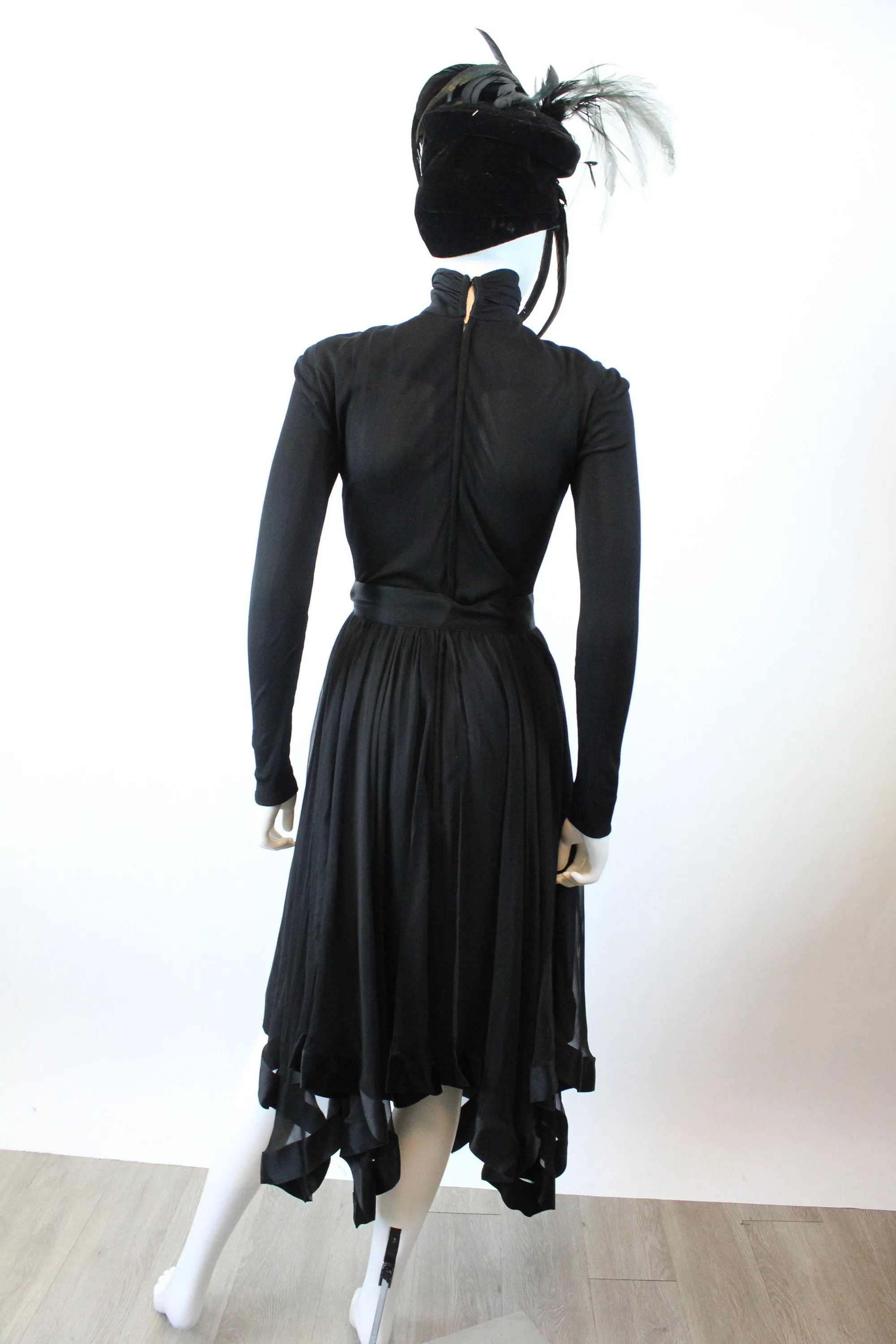 1970s BILL BLASS silk jersey chiffon panels dress xxs/xs | new winter