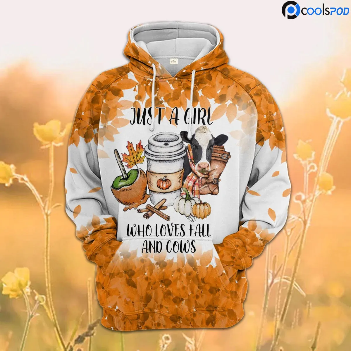 3D All Over Print Women Holstein Cow Hoodie Farm Hoodie For Her Just A Girl Who Loves Fall And Cows