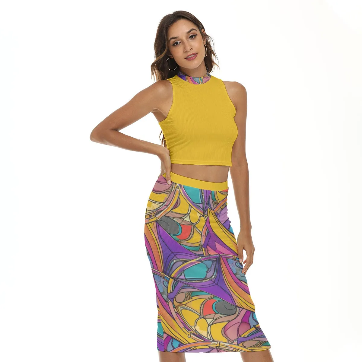 Abstract Urbania Tank Top & Split High Women's Skirt Set