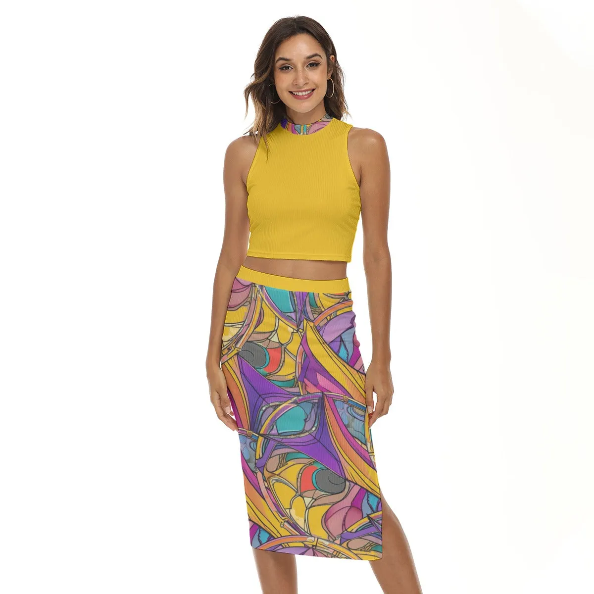 Abstract Urbania Tank Top & Split High Women's Skirt Set