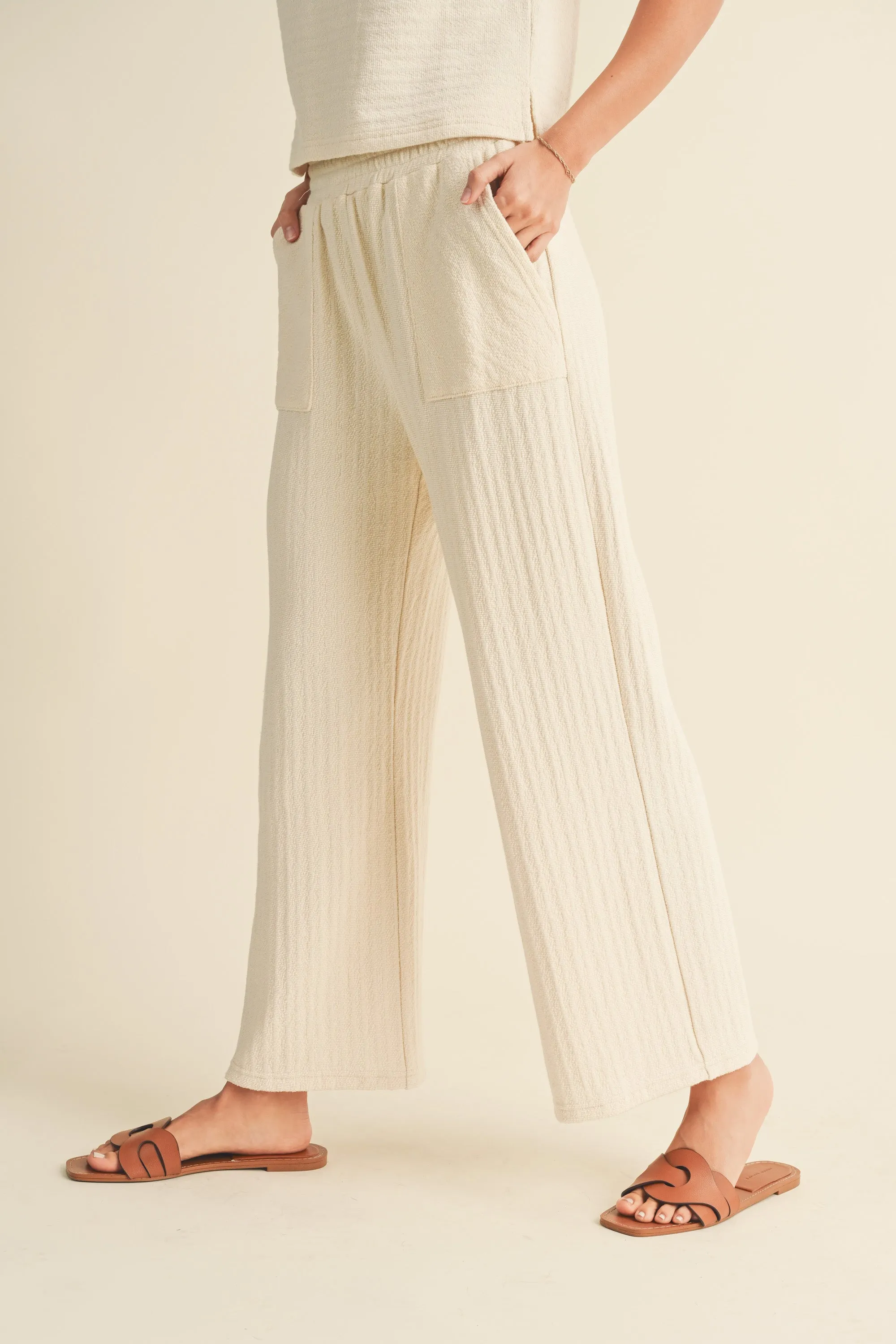 Amelia Elastic Waist Knitted Pant In Cream