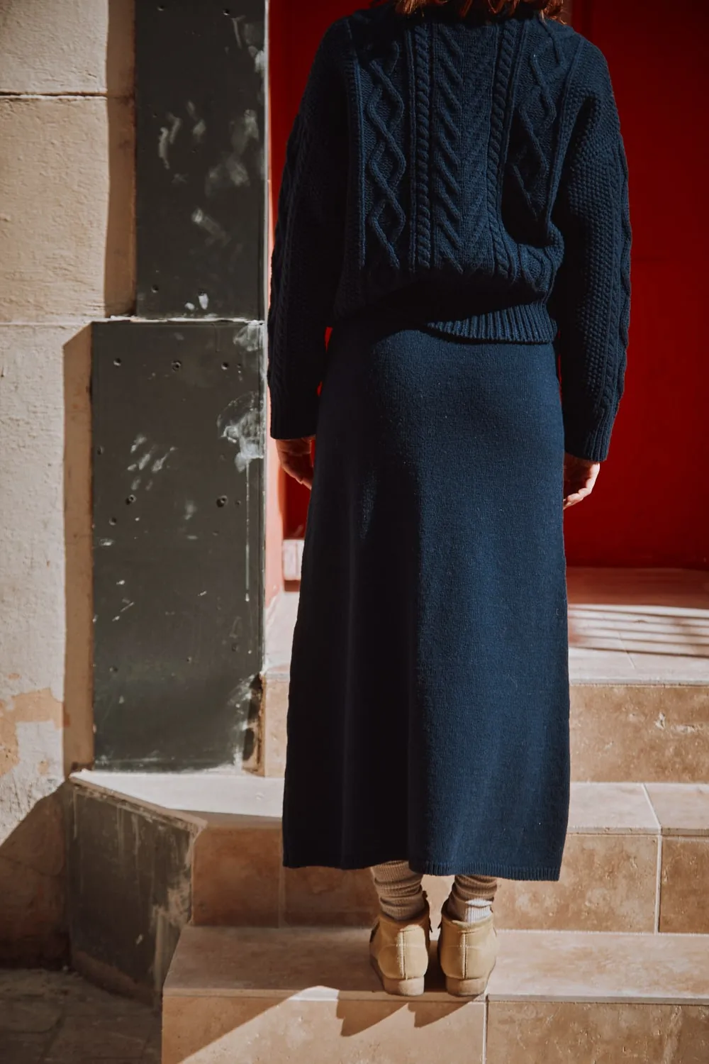 AUGUSTINE Flare Skirt in Merino Wool - Navy