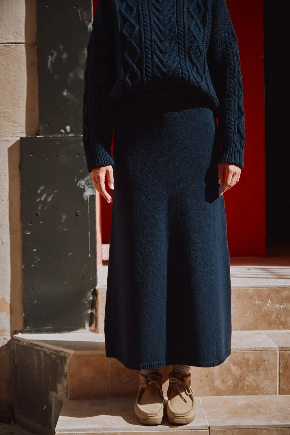 AUGUSTINE Flare Skirt in Merino Wool - Navy