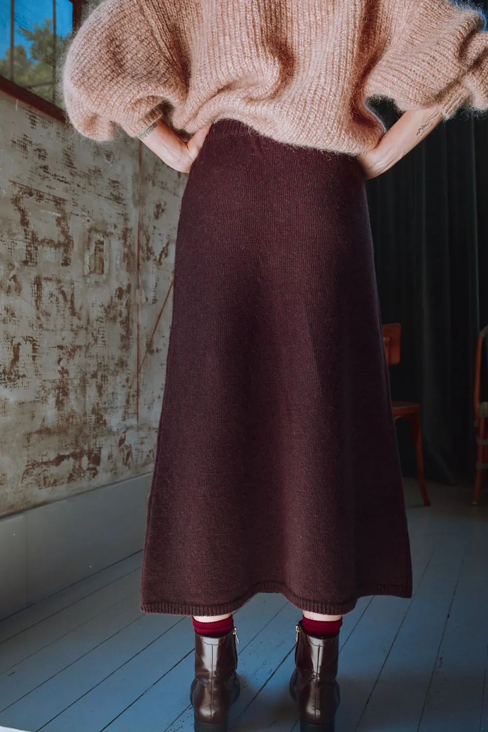 AUGUSTINE Flare Skirt in Merino Wool - Plum