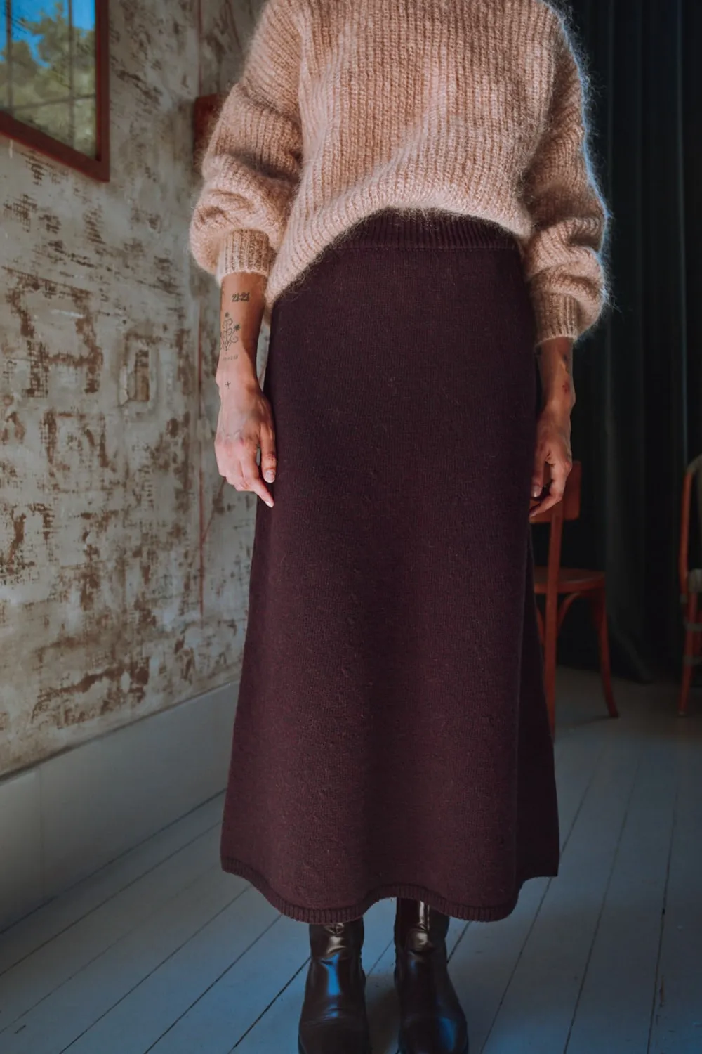 AUGUSTINE Flare Skirt in Merino Wool - Plum