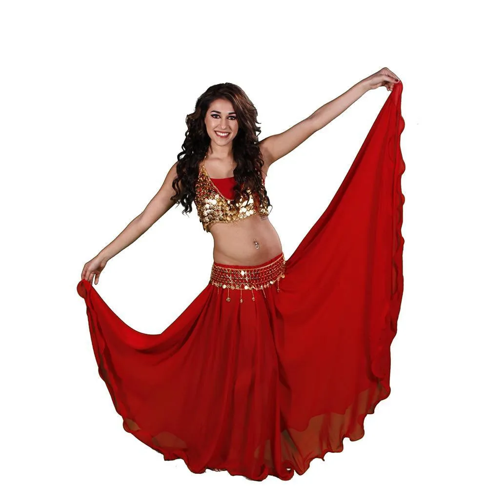 Belly Dance Full Circular Skirt, Coin Bra, & Belt Costume Set