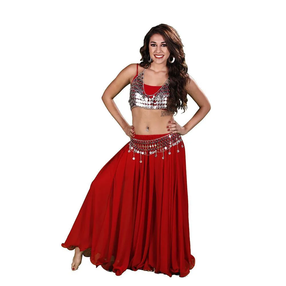 Belly Dance Full Circular Skirt, Coin Bra, & Belt Costume Set