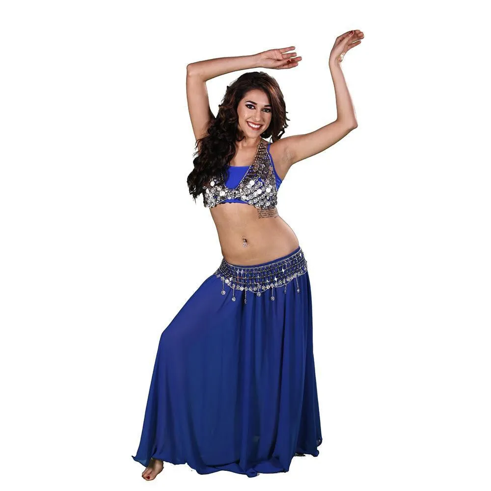 Belly Dance Full Circular Skirt, Coin Bra, & Belt Costume Set