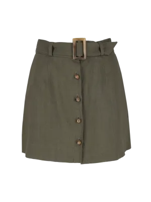 belted linen mini skirt