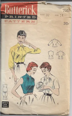 Butterick 7171 Ladies Blouse Vintage 1950s Sewing Pattern