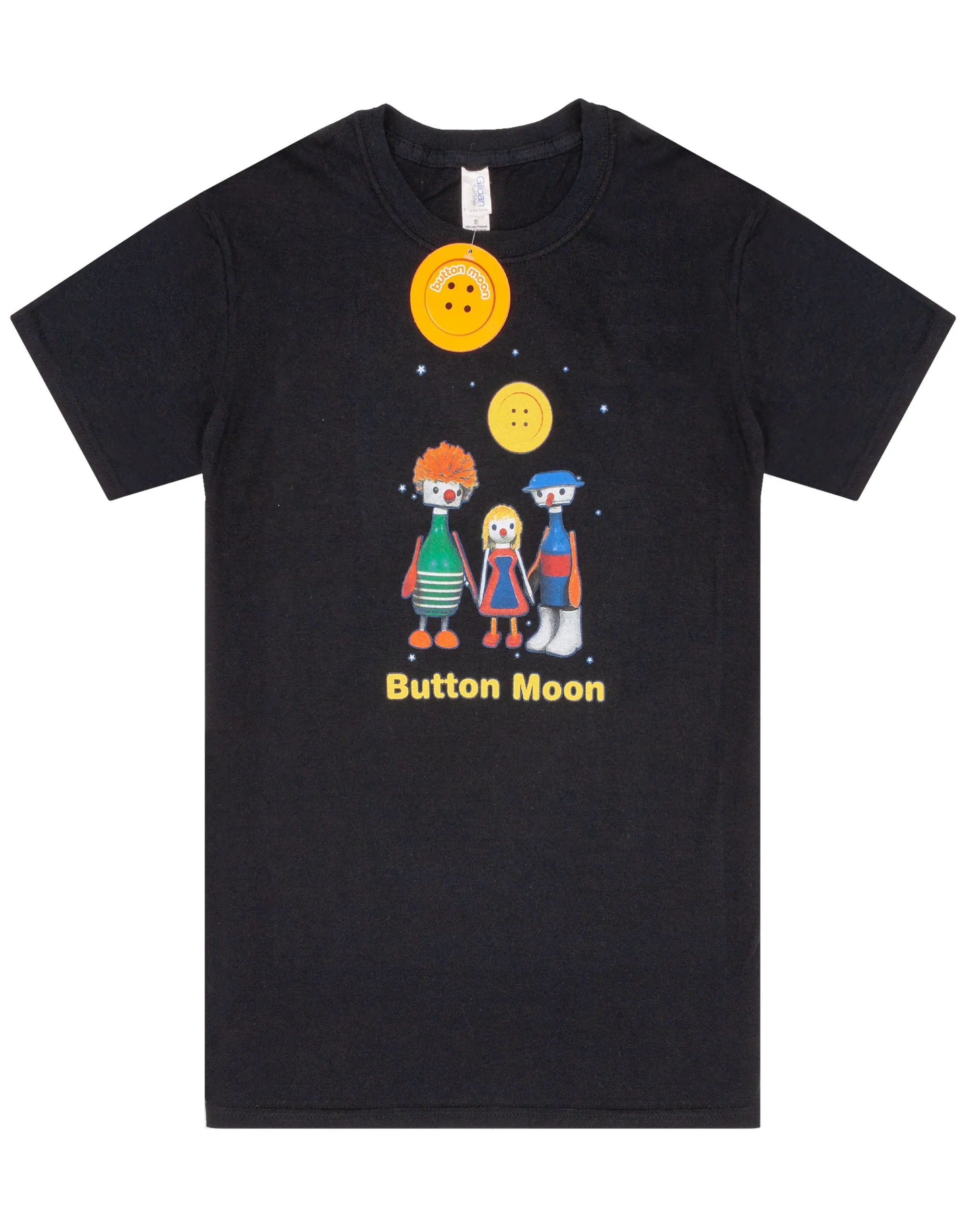 Button Moon Womens Black Short Sleeved T-Shirt