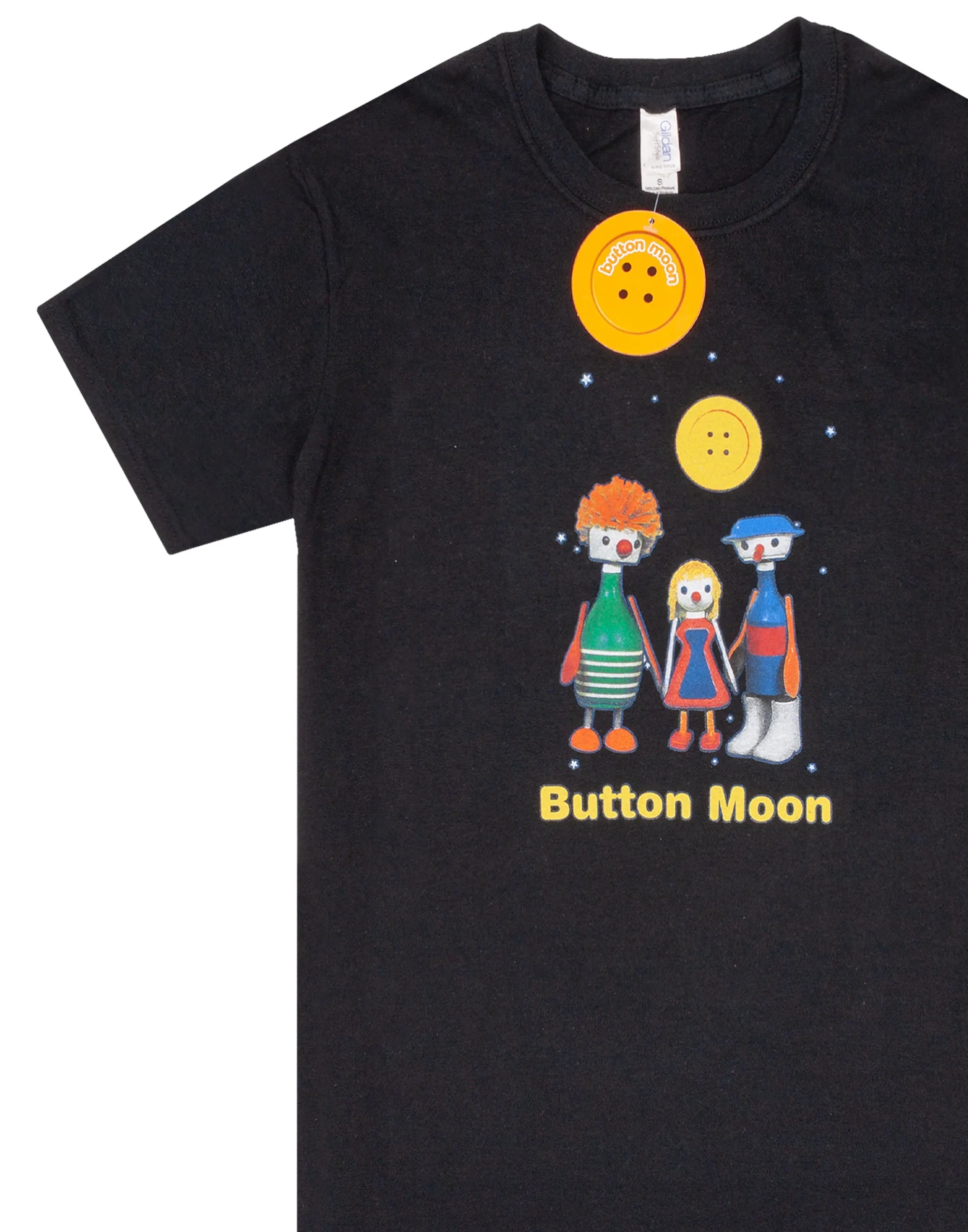 Button Moon Womens Black Short Sleeved T-Shirt