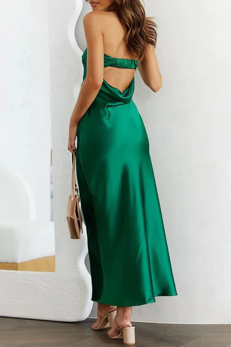 Celebrities Elegant Solid Backless Strapless One Step Skirt Dresses