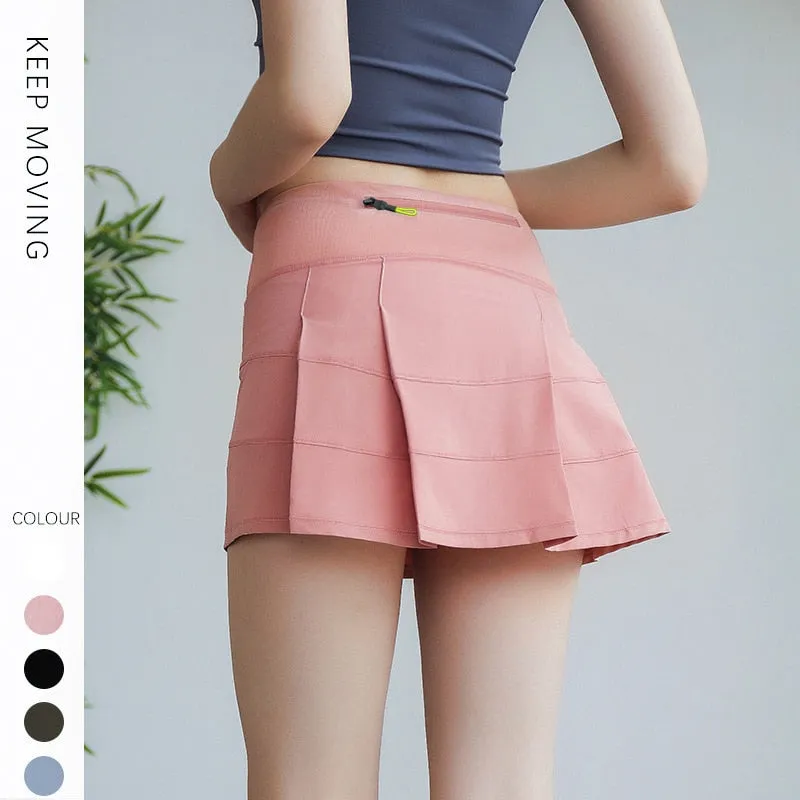 Cloud Hide Pockets Yoga Skirts Sexy High Waist Athletic Quick Dry Women Casual Sports Gym Tennis Golf Running Pleated Skort