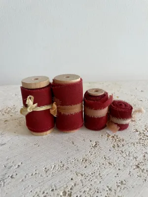 Cranberry Red Plant Dyed Chiffon Silk Ribbon