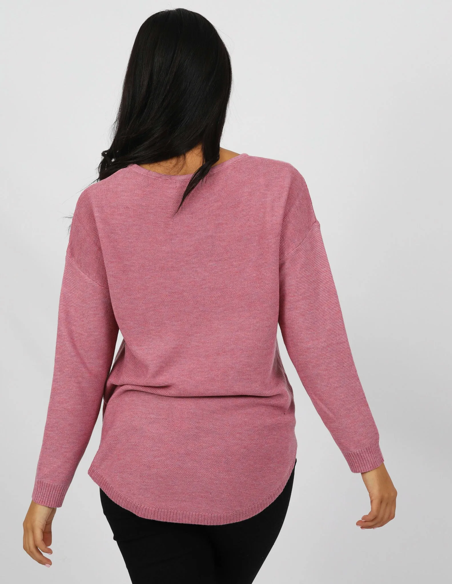 Curved Hem Pullover Knit Top - Light Shades