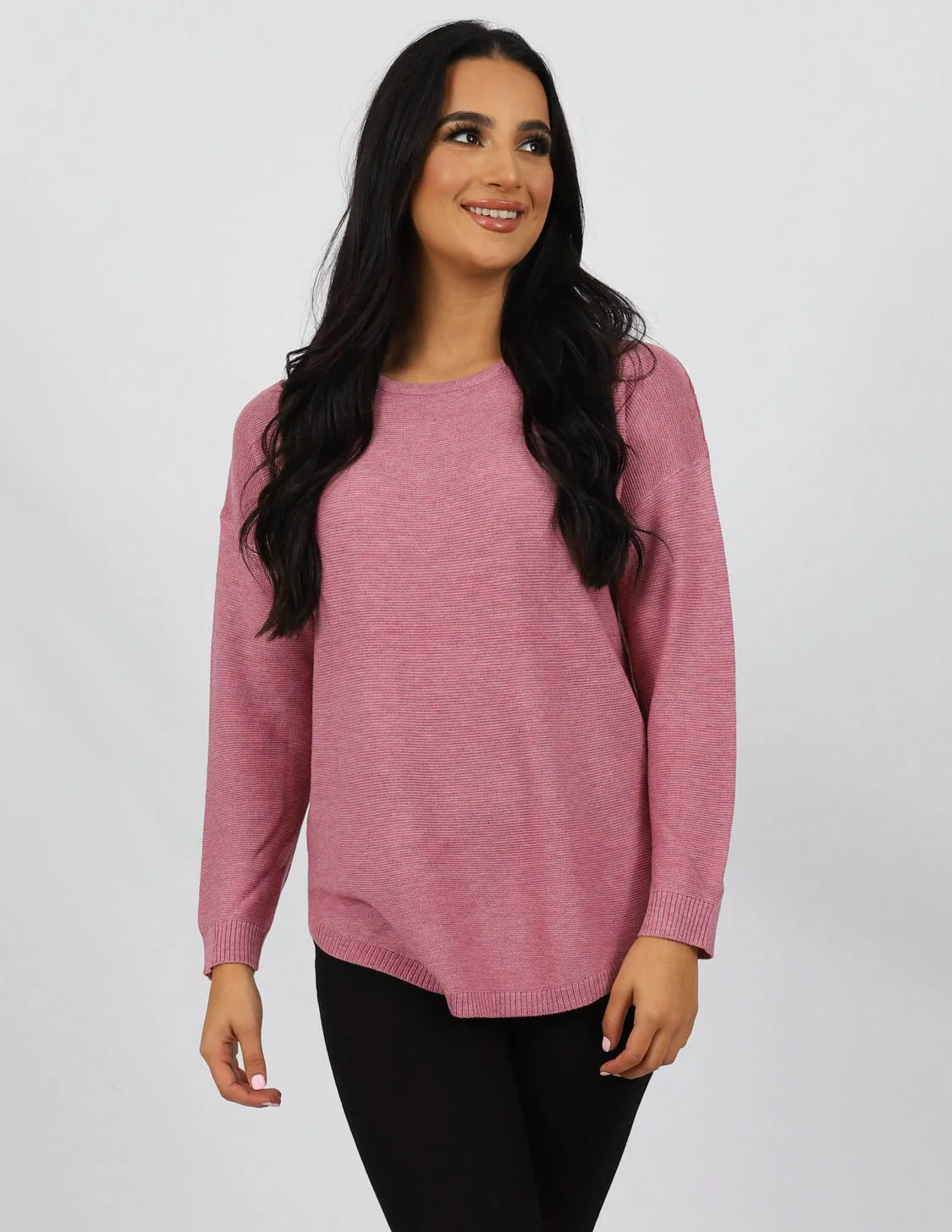 Curved Hem Pullover Knit Top - Light Shades