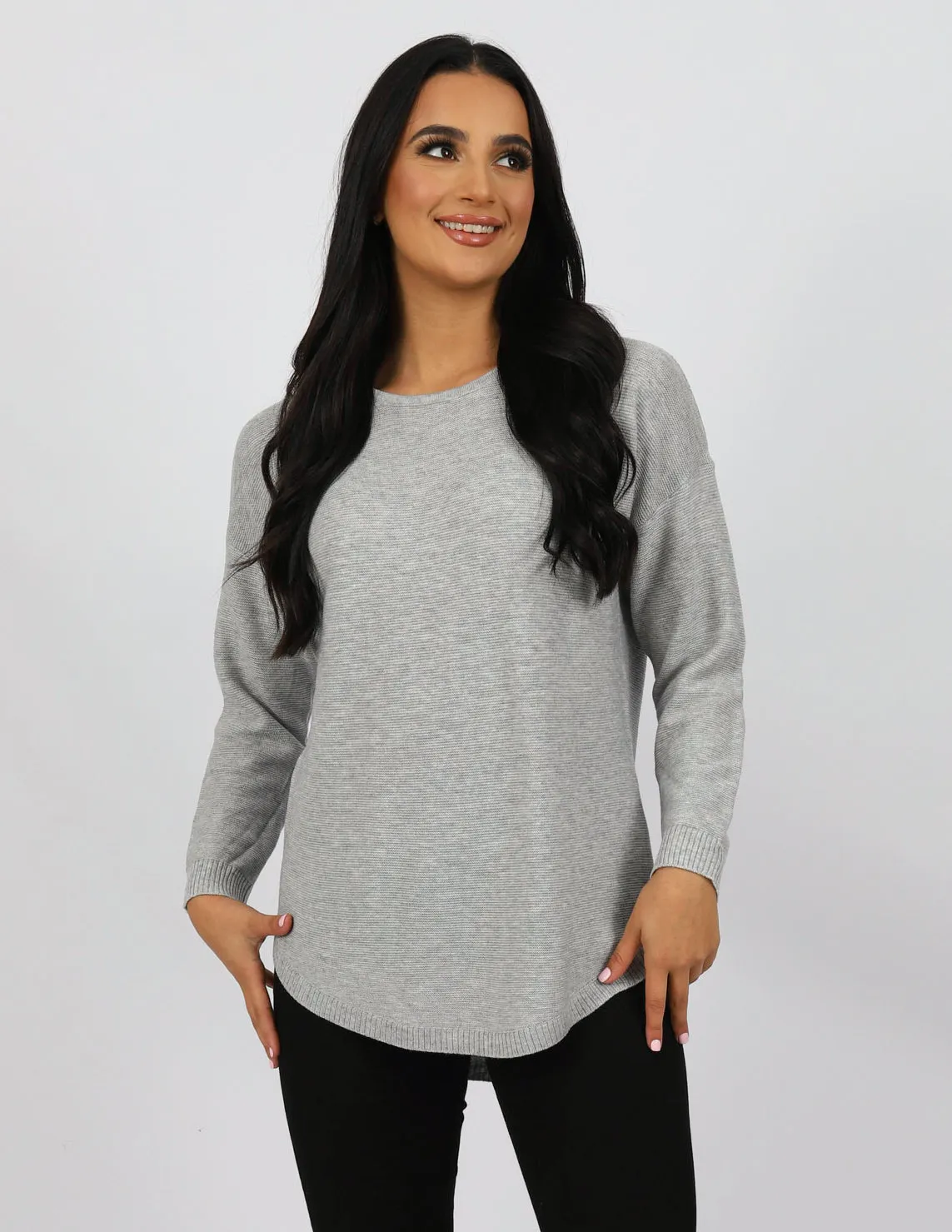 Curved Hem Pullover Knit Top - Light Shades