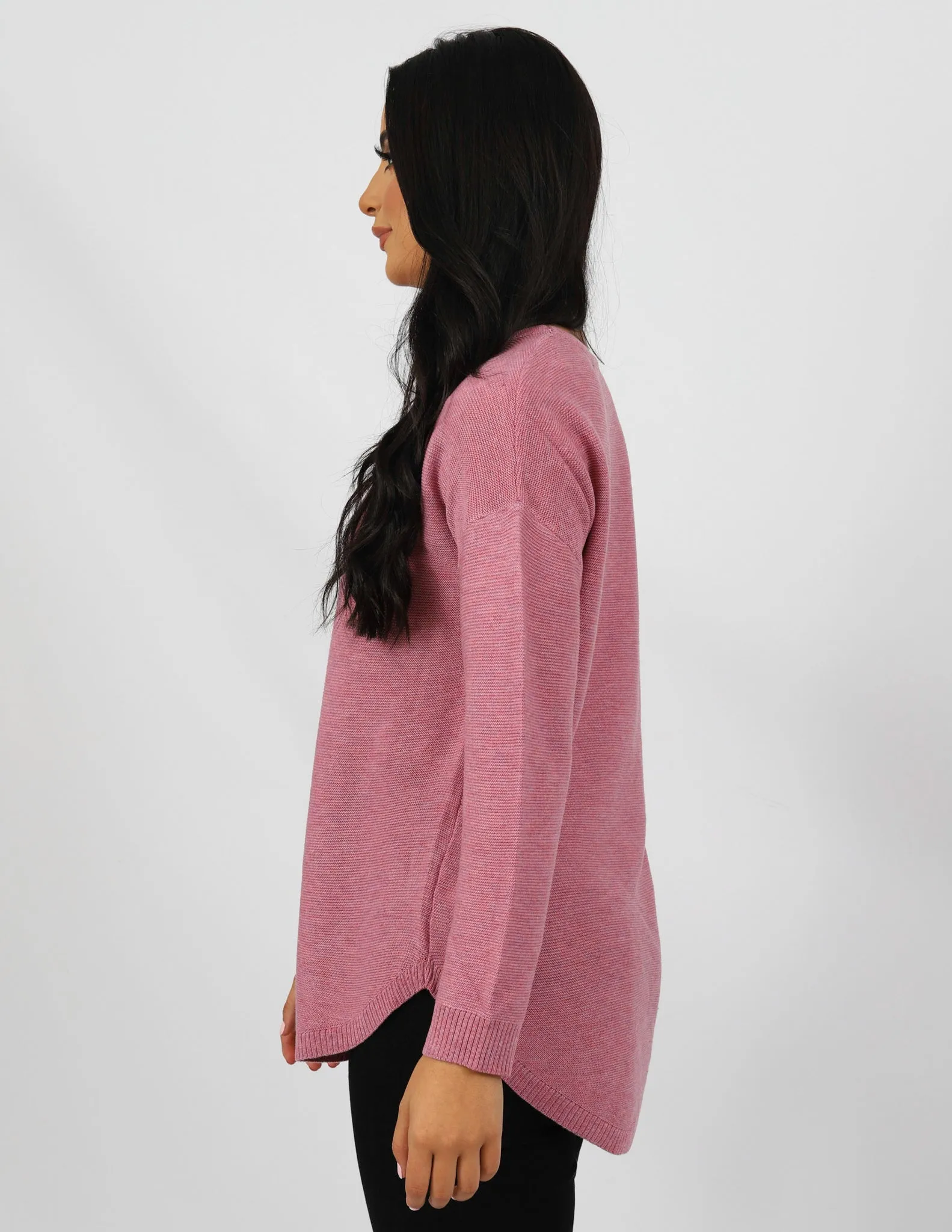 Curved Hem Pullover Knit Top - Light Shades