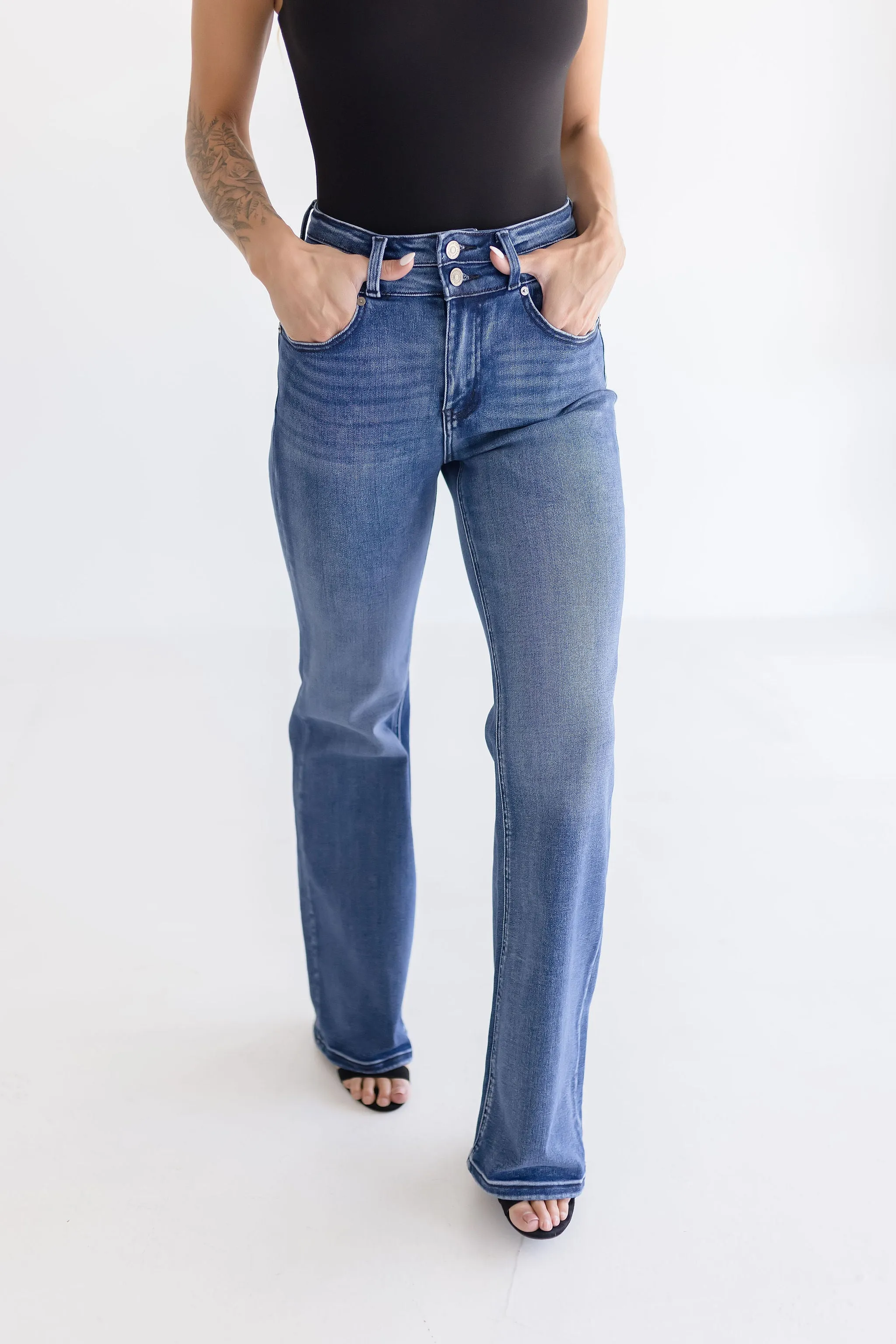 Davie High Rise Flare Leg Jeans Dark Wash