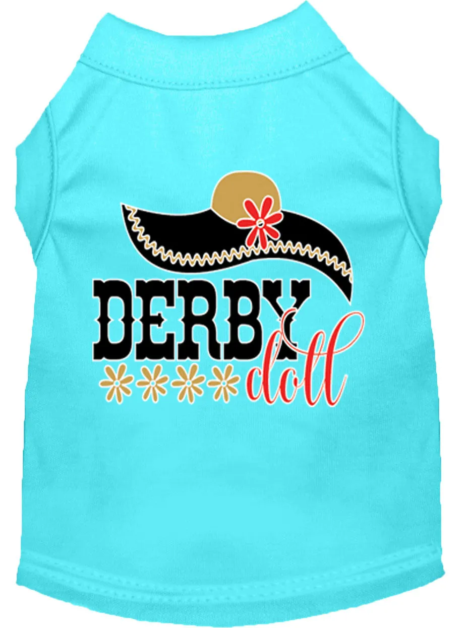 Derby Doll Screen Print Dog Shirt Aqua Lg