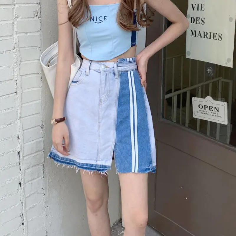 Designed Women Denim Skirt High Waist Patchwork Tassel A Line Jeans Skirt Fashion Streetwear Summer Girls Mini Skirts New