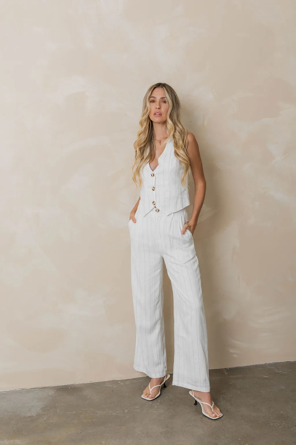 Erin Wide-Leg Pants - Pinstripe