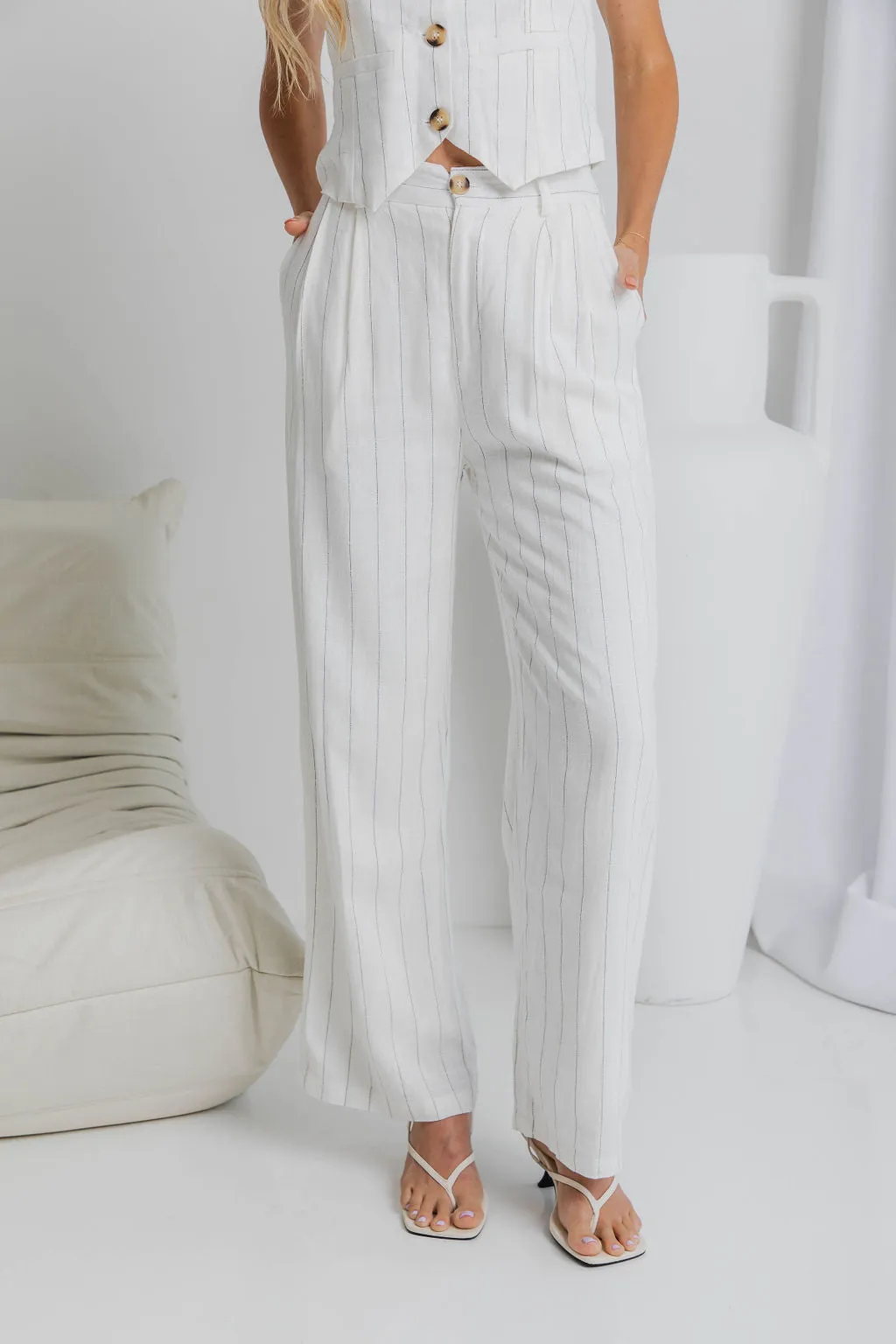 Erin Wide-Leg Pants - Pinstripe