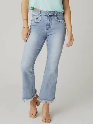 Everstretch Ankle Jeans with Fringe Detail - Light Denim