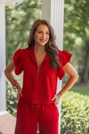 Everyday Elegance Red Textured Top