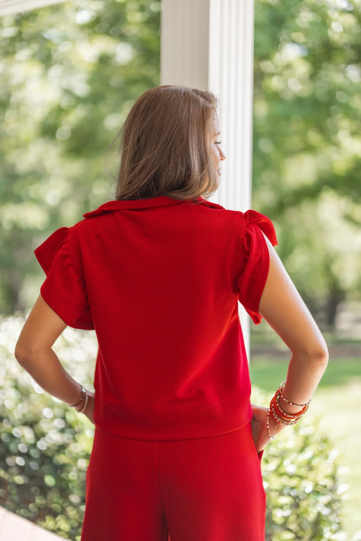 Everyday Elegance Red Textured Top