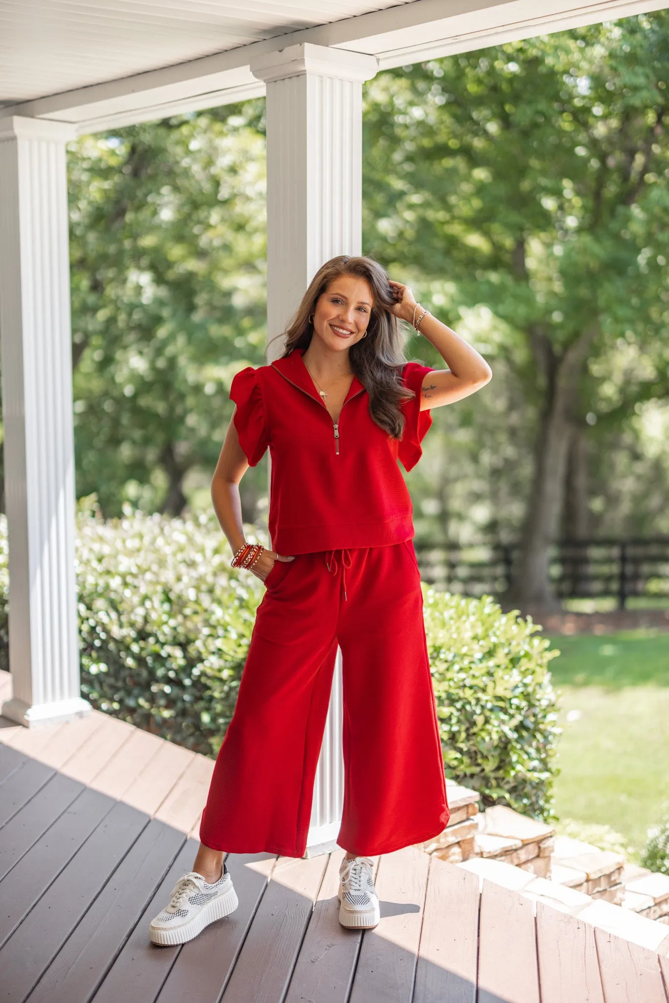 Everyday Elegance Red Textured Top