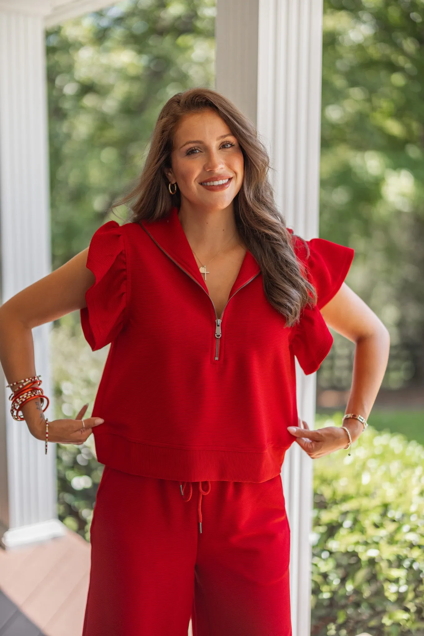 Everyday Elegance Red Textured Top