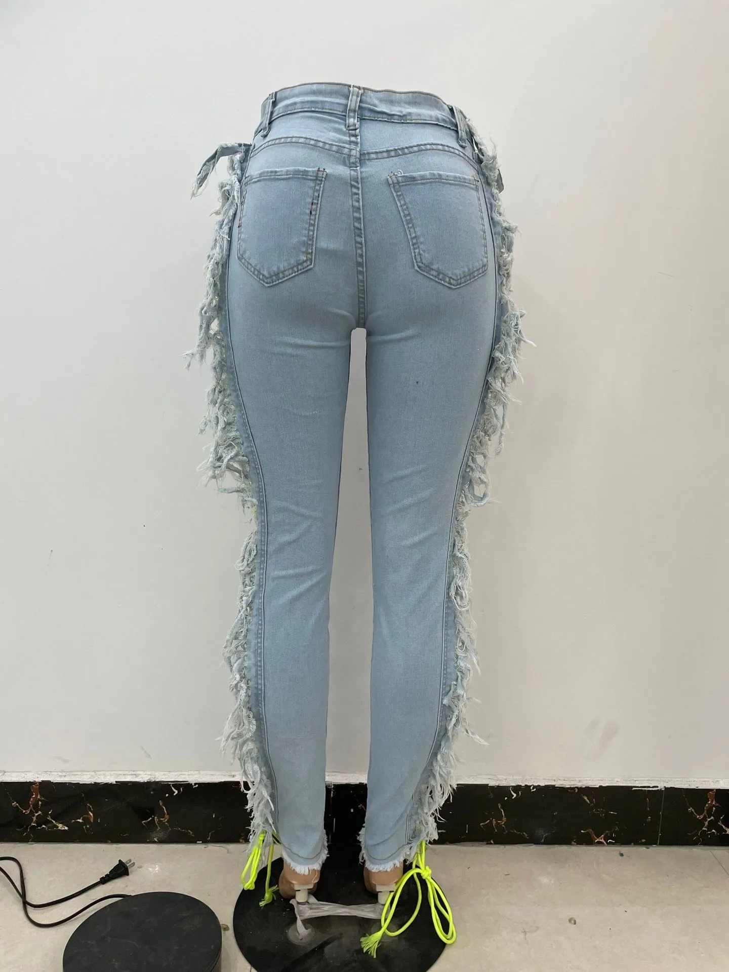 Fashion Contrast Tie Stretch Jeans