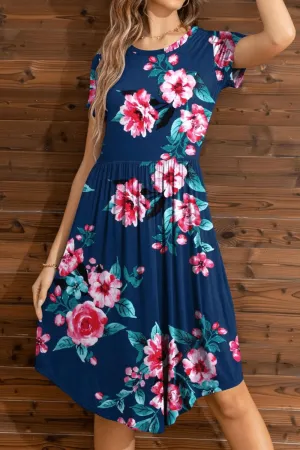 Floral Round Neck Short Sleeve Dress