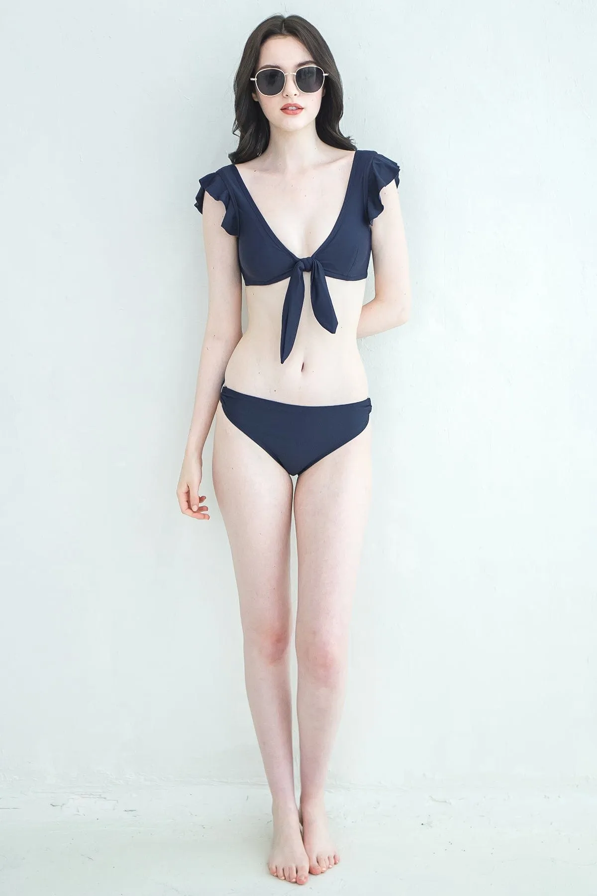 FLUTTER SLEEVE RIBBON TIE BIKINI TOP