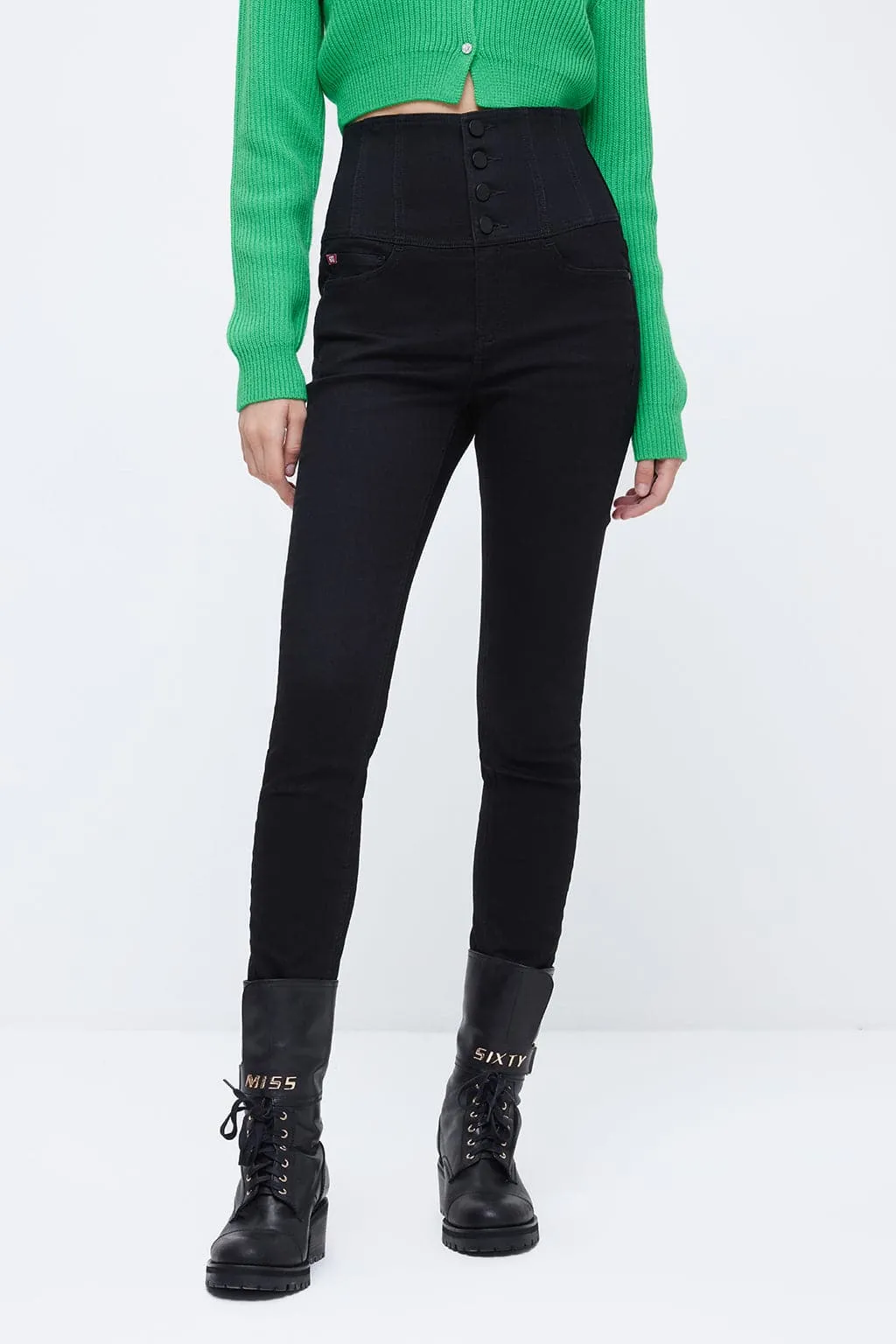 Four Buttons Super High-Rise Skinny Jeans