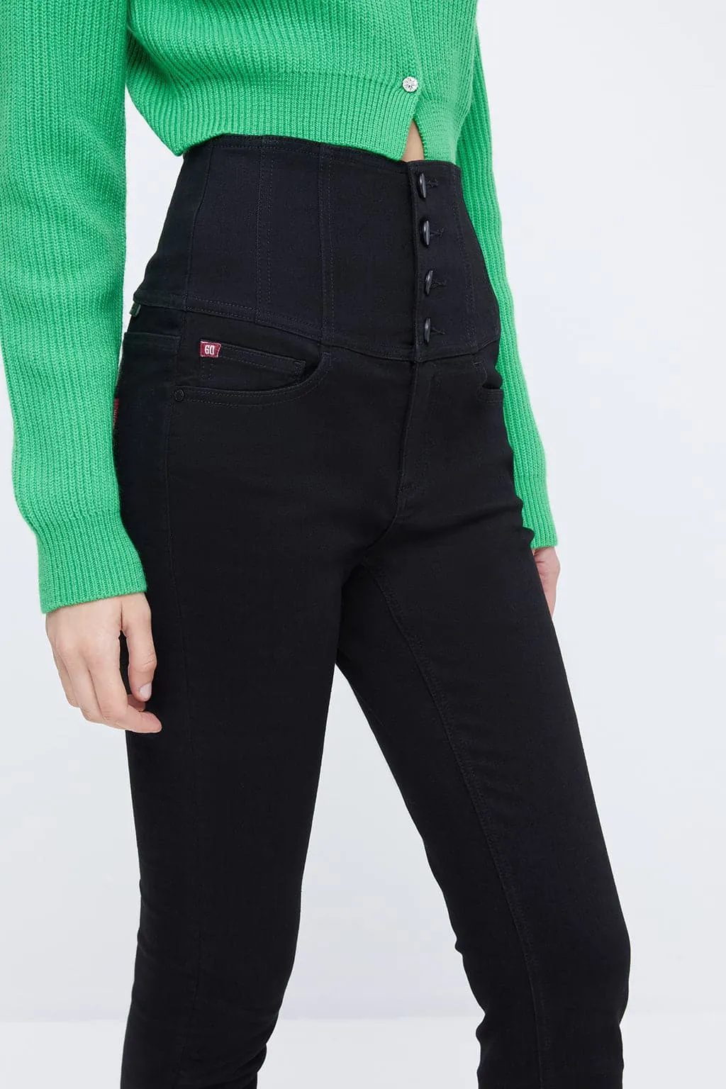 Four Buttons Super High-Rise Skinny Jeans