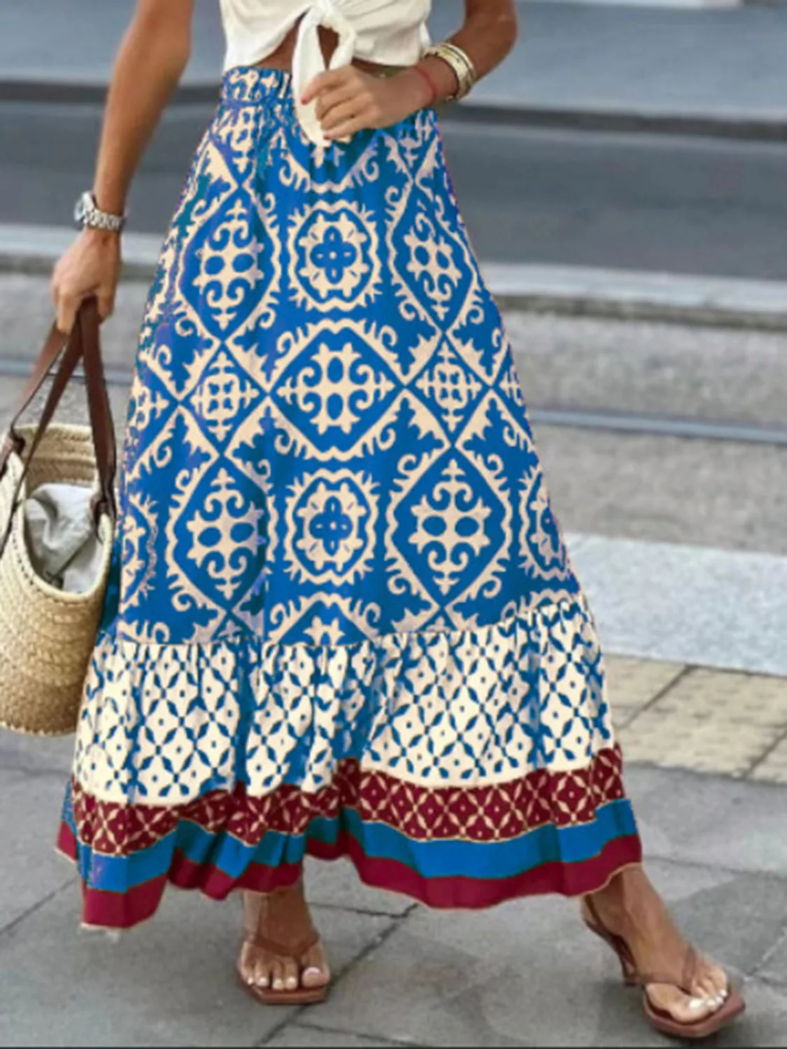 Geometric Elastic Waist Skirt