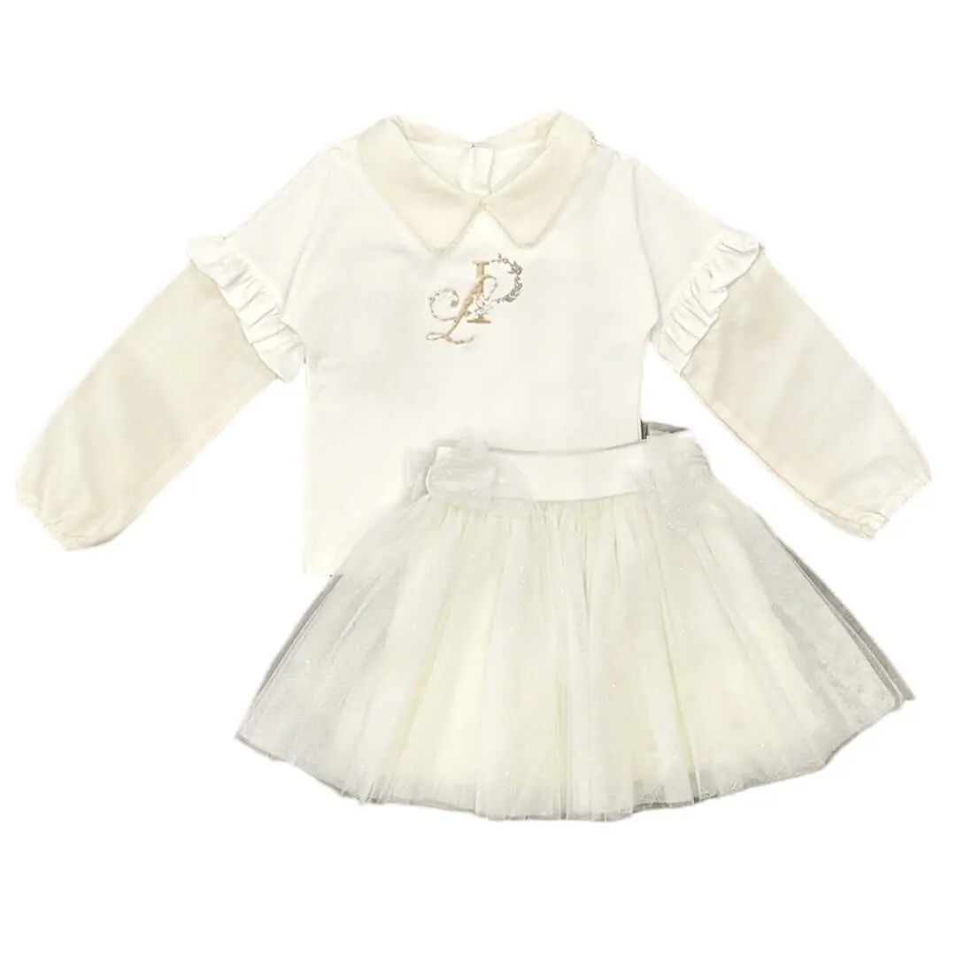 Girls Cream Tulle Skirt Set