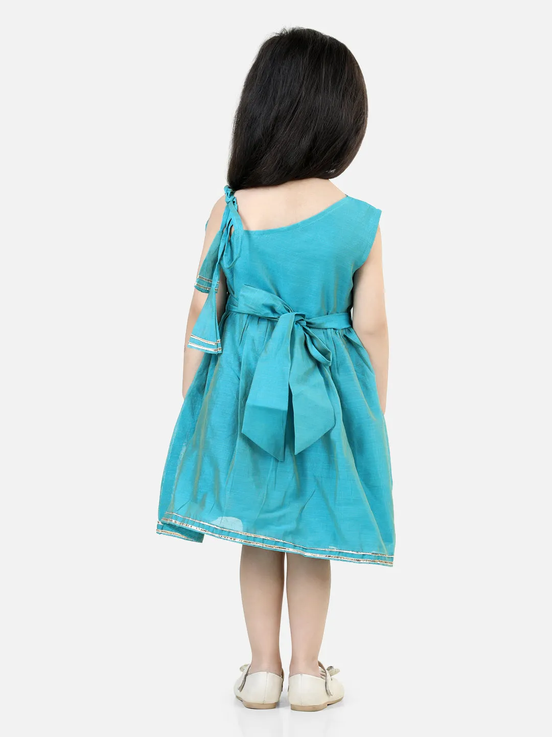 Girls Gota Patti Embroidery Chanderi Frock Party Dress - Teal