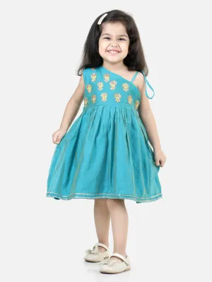 Girls Gota Patti Embroidery Chanderi Frock Party Dress - Teal