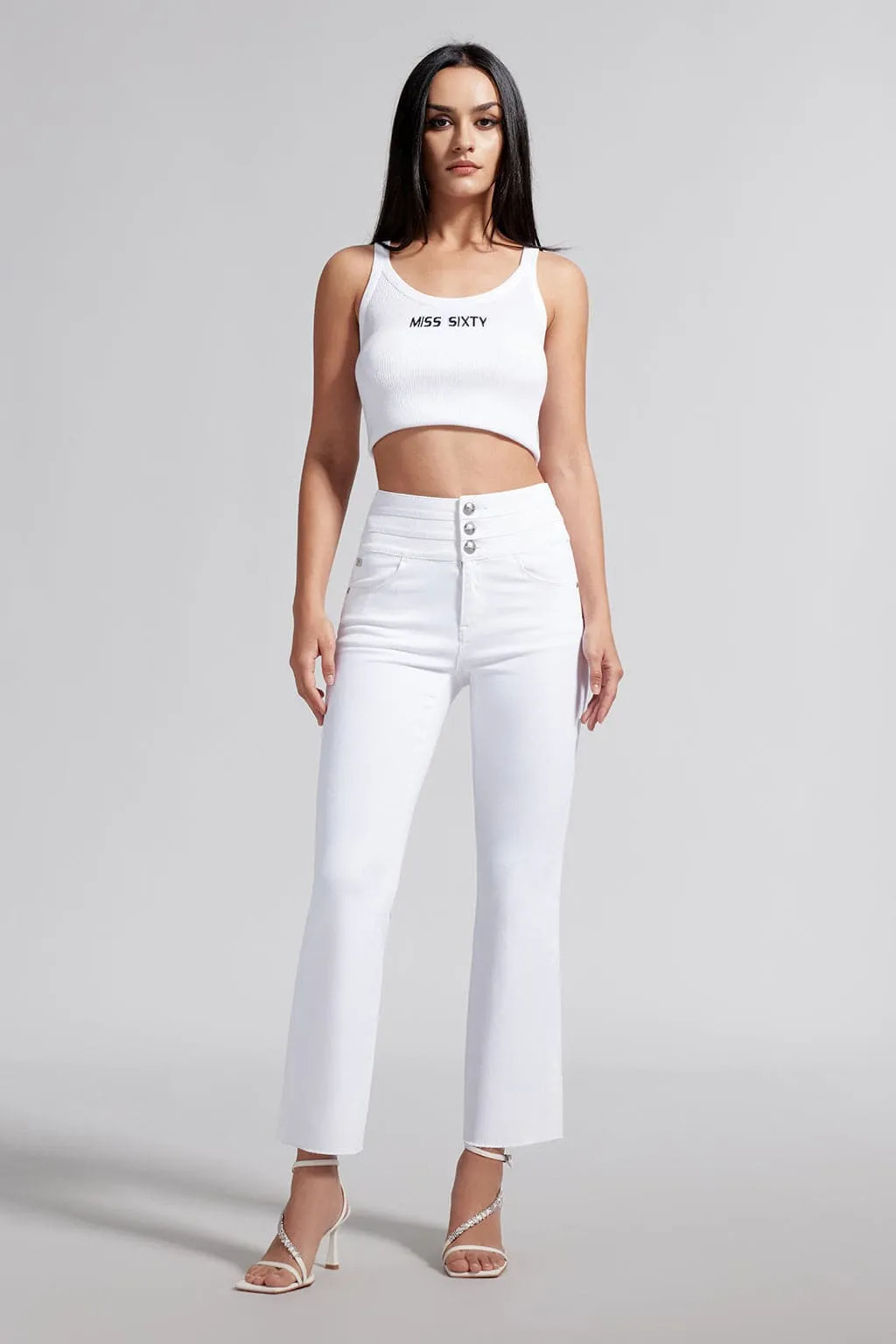 High Waist Denim Jeans With Mulberry Silk