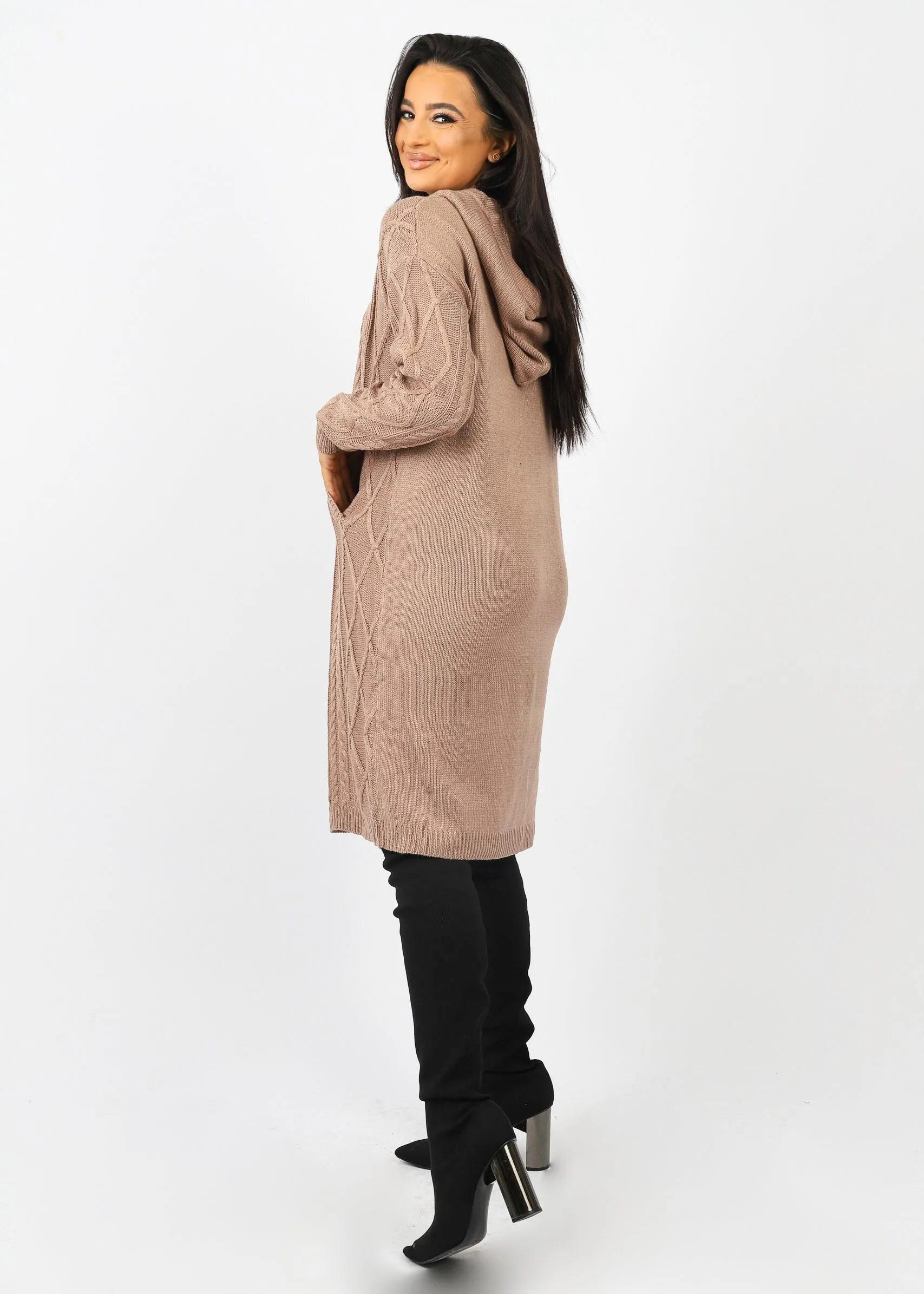 Hooded Cable Knit Midi Jumper