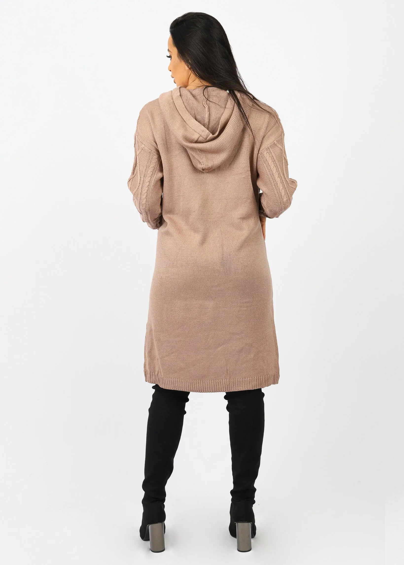 Hooded Cable Knit Midi Jumper