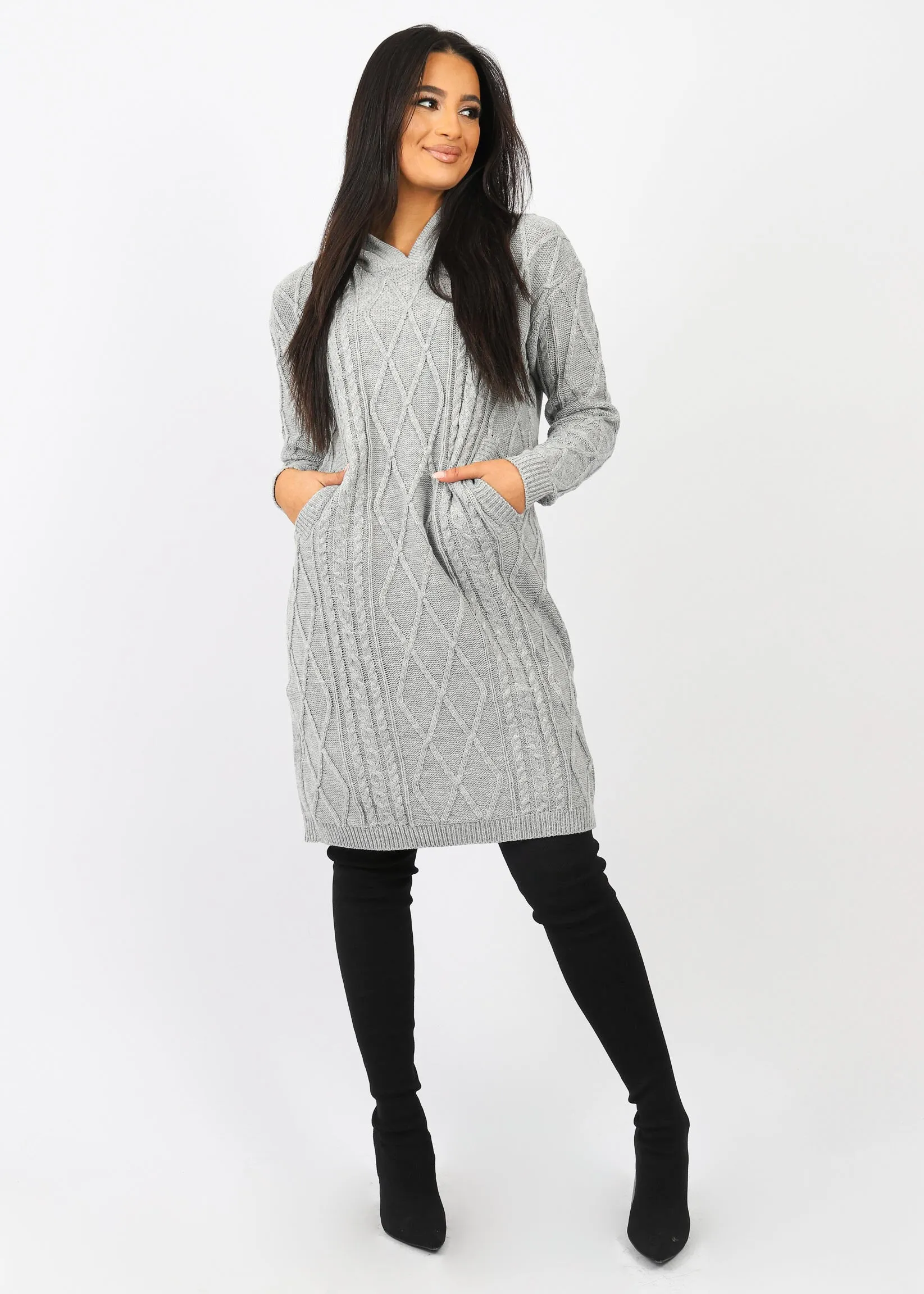 Hooded Cable Knit Midi Jumper