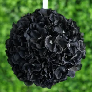 Hydrangea Kissing Ball Artificial Silk Flowers - Black - 4 pack