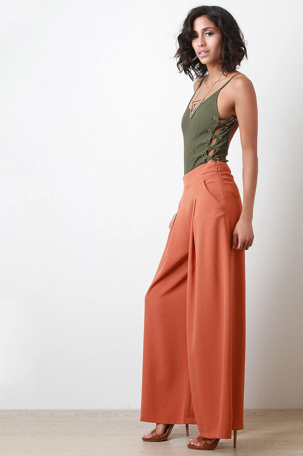 Inverted Pleat Wide Leg Pants